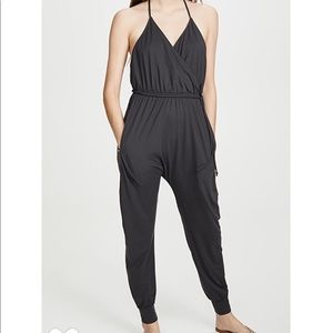 Backless halter red jumpsuit